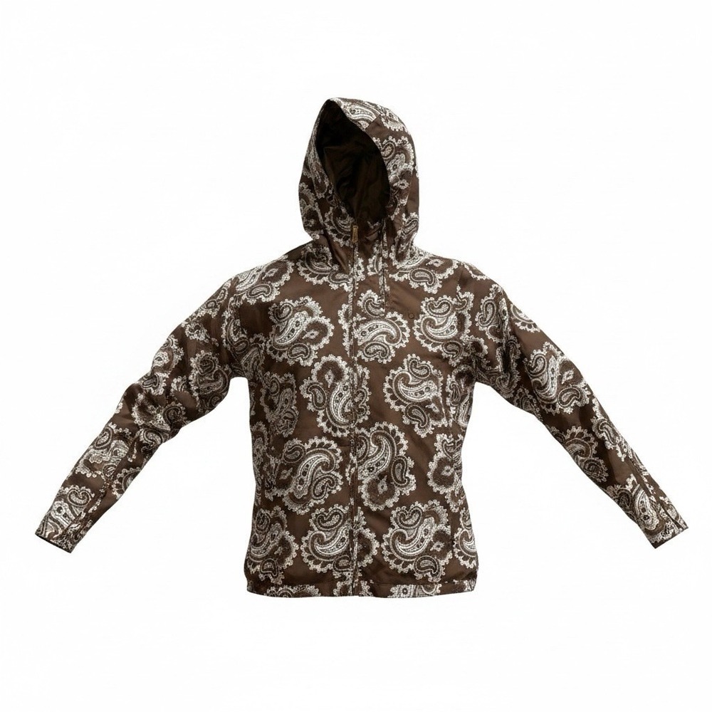 Burton Water Resistant Lined Brown Paisley Snow Ski Hood Jacket Size Small Zip